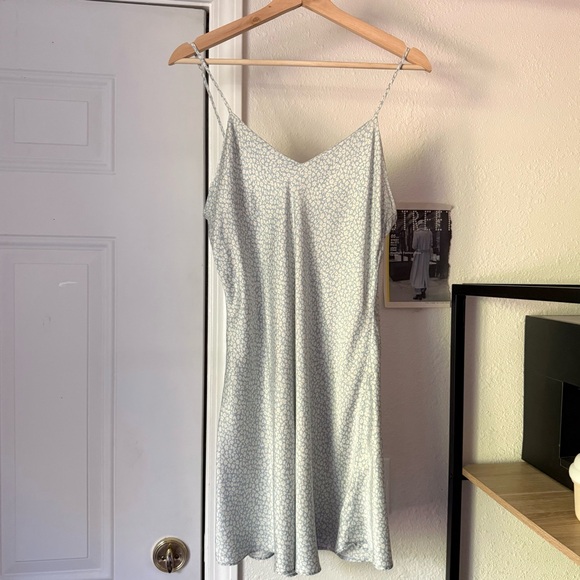 DELICATES vintage silk blue white floral mini slip dress